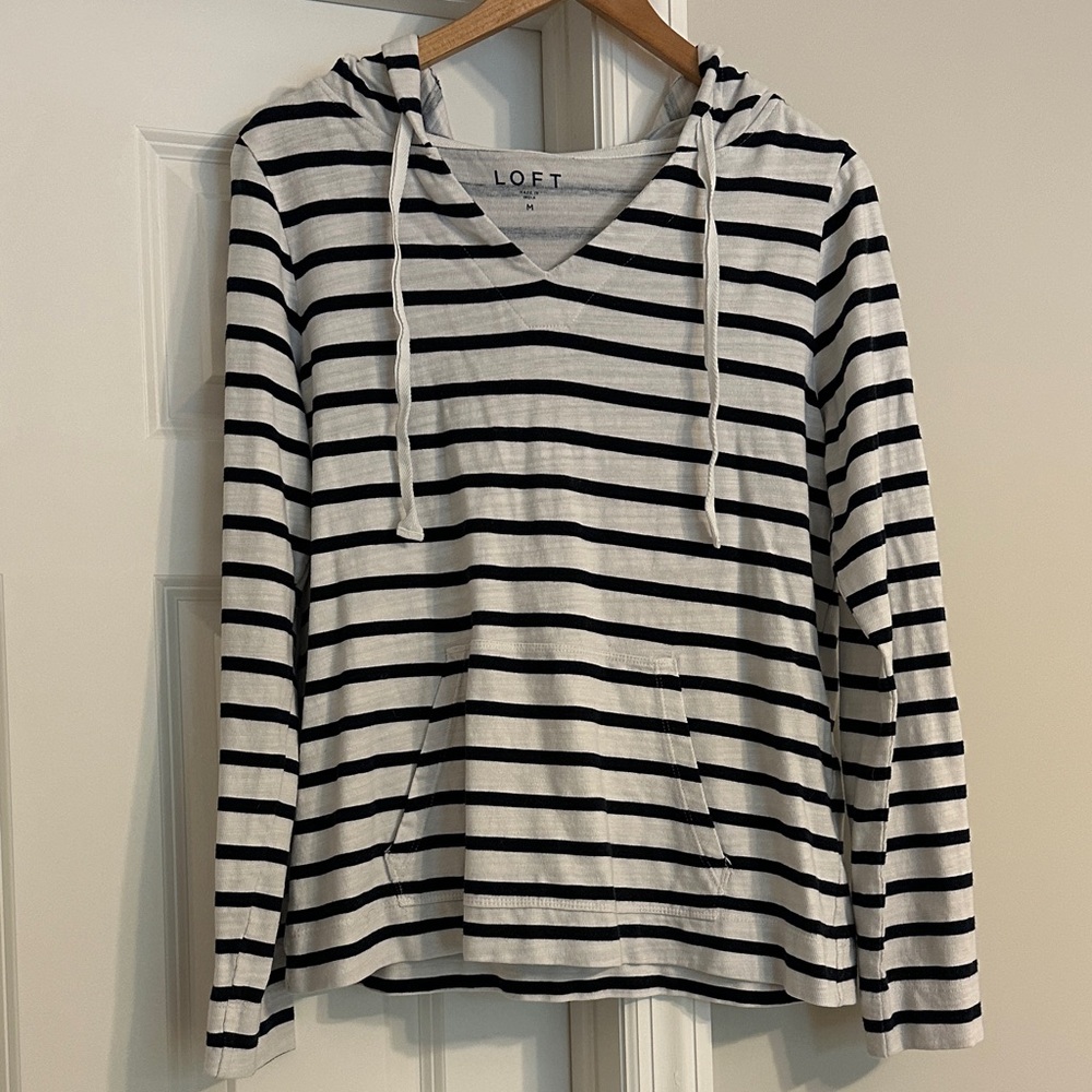 LOFT Black and White Striped Hoodie